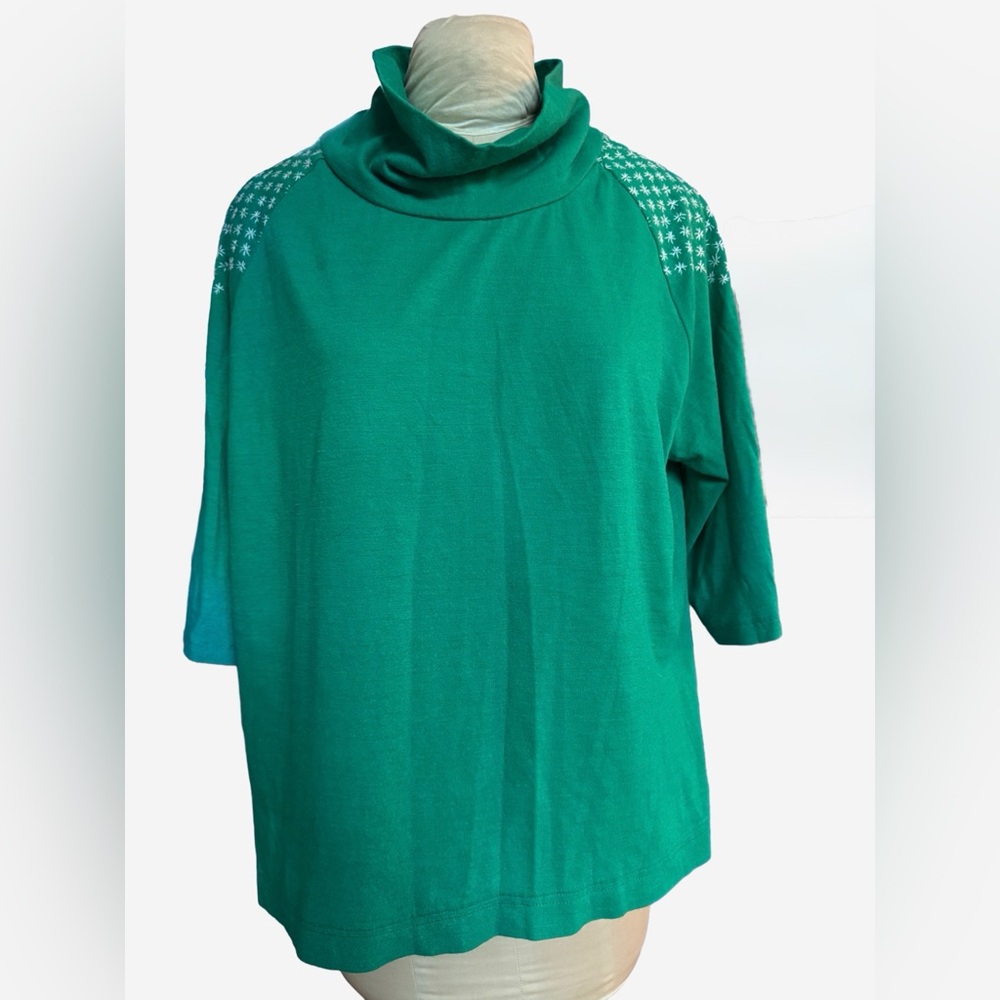 Merino Wool Blend Green Cowl Neck Sweater Tee